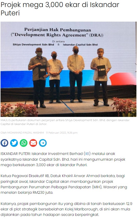 Joint Venture Iskandar Capital & Shiya Development